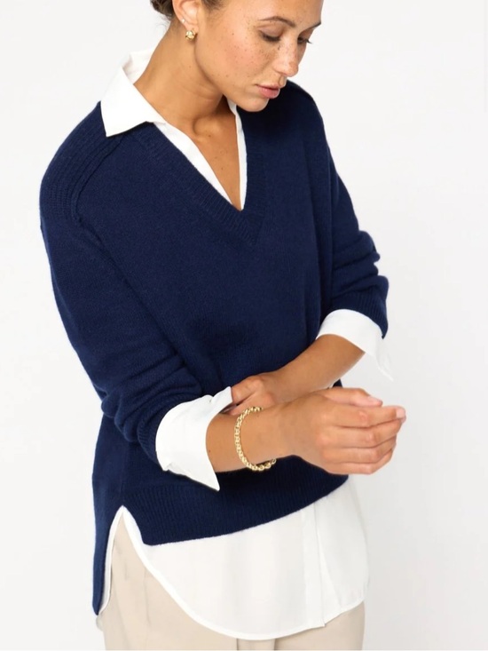 Brochu Walker Sweaters - Brochu Walker Looker Layer Cashmere Blend Navy Sweater Minimalist Med